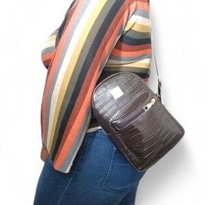 Brown Faux Croc Sling  Crossbody Bag
